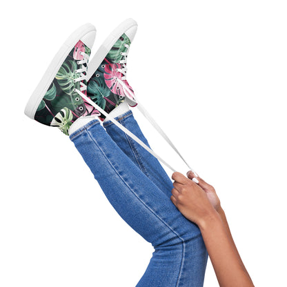 Monstera Leaf High Top Canvas Shoes | Tropical Plant Lover Sneakers