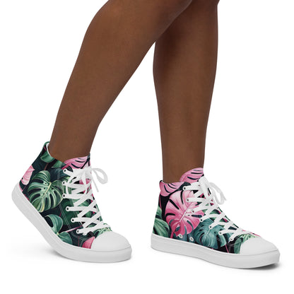 Monstera Leaf High Top Canvas Shoes | Tropical Plant Lover Sneakers